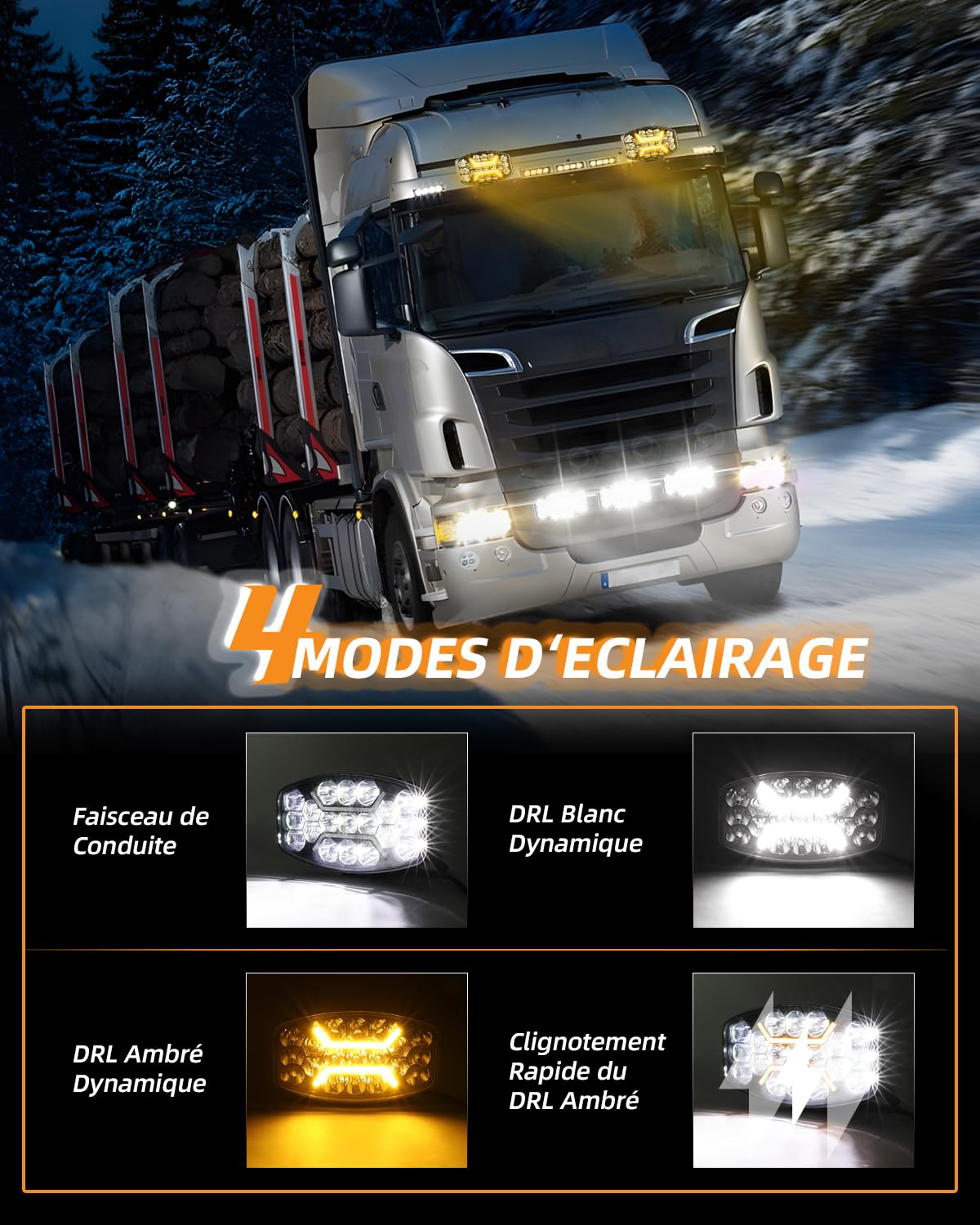 CO LIGHT Feux LED 10 Pouces 150W 35000LM Spot Flood Combo LED Camion Longue Portée avec Feux De Jour Ambre et Blanc Phare de Travail pour Camion 4x4 Tracteur BTP 12V 24V Certifié IP68 ECE 2 pièces