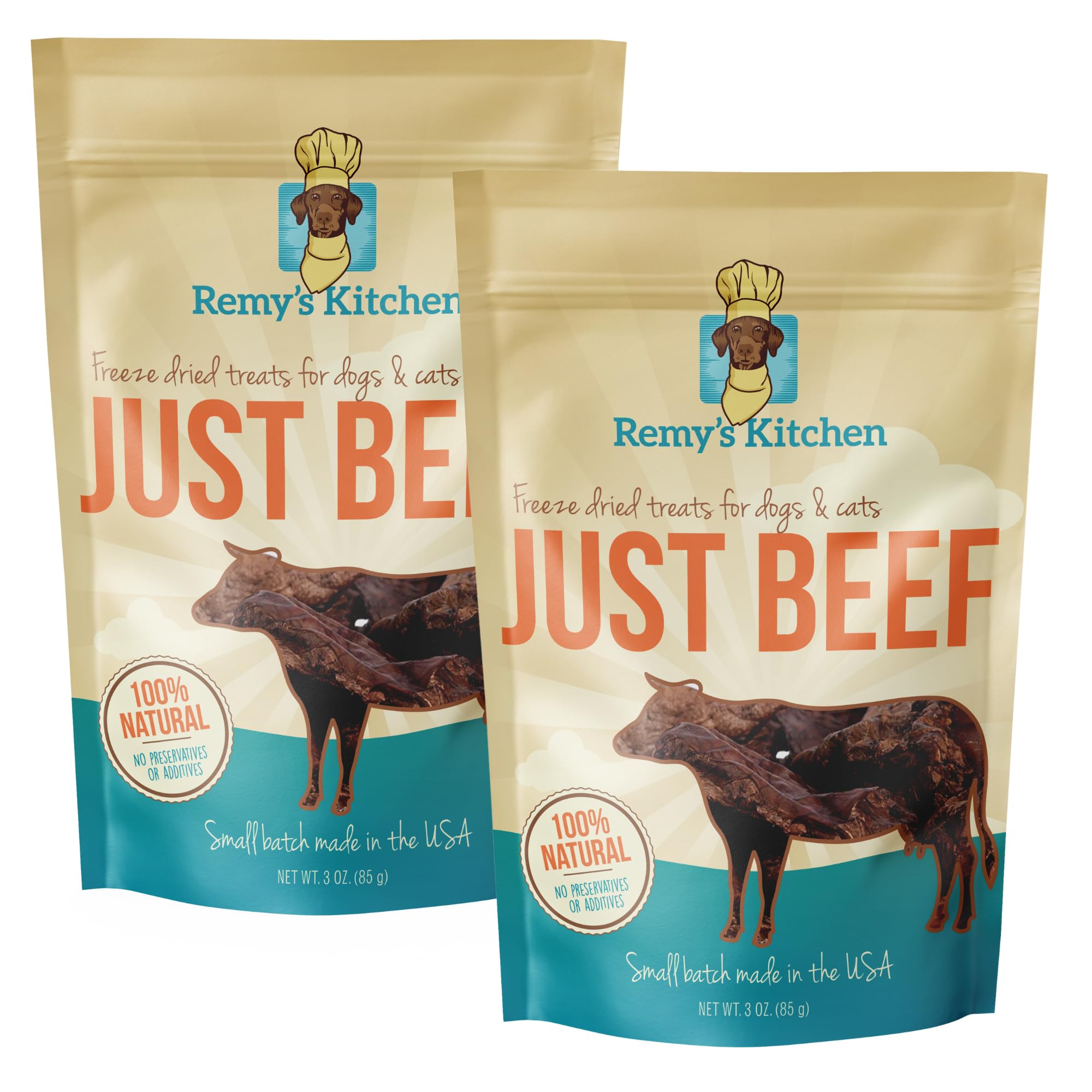 Remy’s Kitchen Just Beef Freeze Dried Dog Treats | High Protein Training Treats for Dogs | USA Sourced, Small Batch, Human-Grade, All Natural, Grain