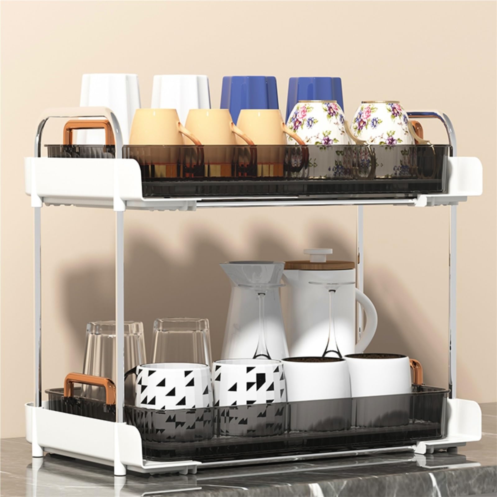 Eiauiuo Mug Draining Tray, Glass Drip Tray Countertop, Stainless Kitchen Drainer Rack 2 Tier Cup Organizer For Coffee Bar Sink Storage Anti Rust Space Saving