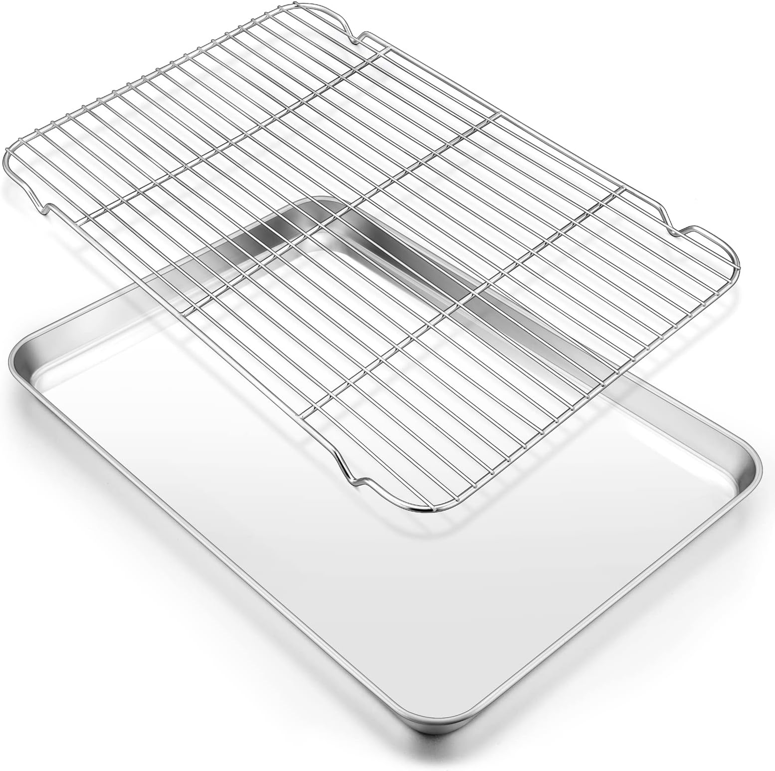 Large Baking Sheet with Rack Set, 20”x14” Stainless Steel Cookie Sheet Pan for Oven Cooking Roasting, Rimmed Metal Tray with Wire Cooling Rack for Bacon Meat Steak - Dishwasher Safe