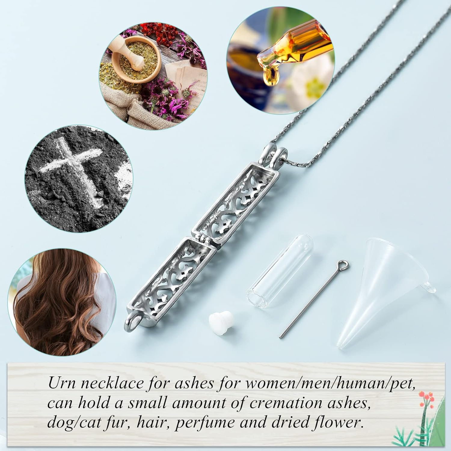 Imrsanl Cremation Jewelry Urn Necklace for Ashes Pendant with Hollow Glass Vial Cylinder Cremation Keepsake Memorial Lockets Ashes Holder for Women Men Pet - Image 3