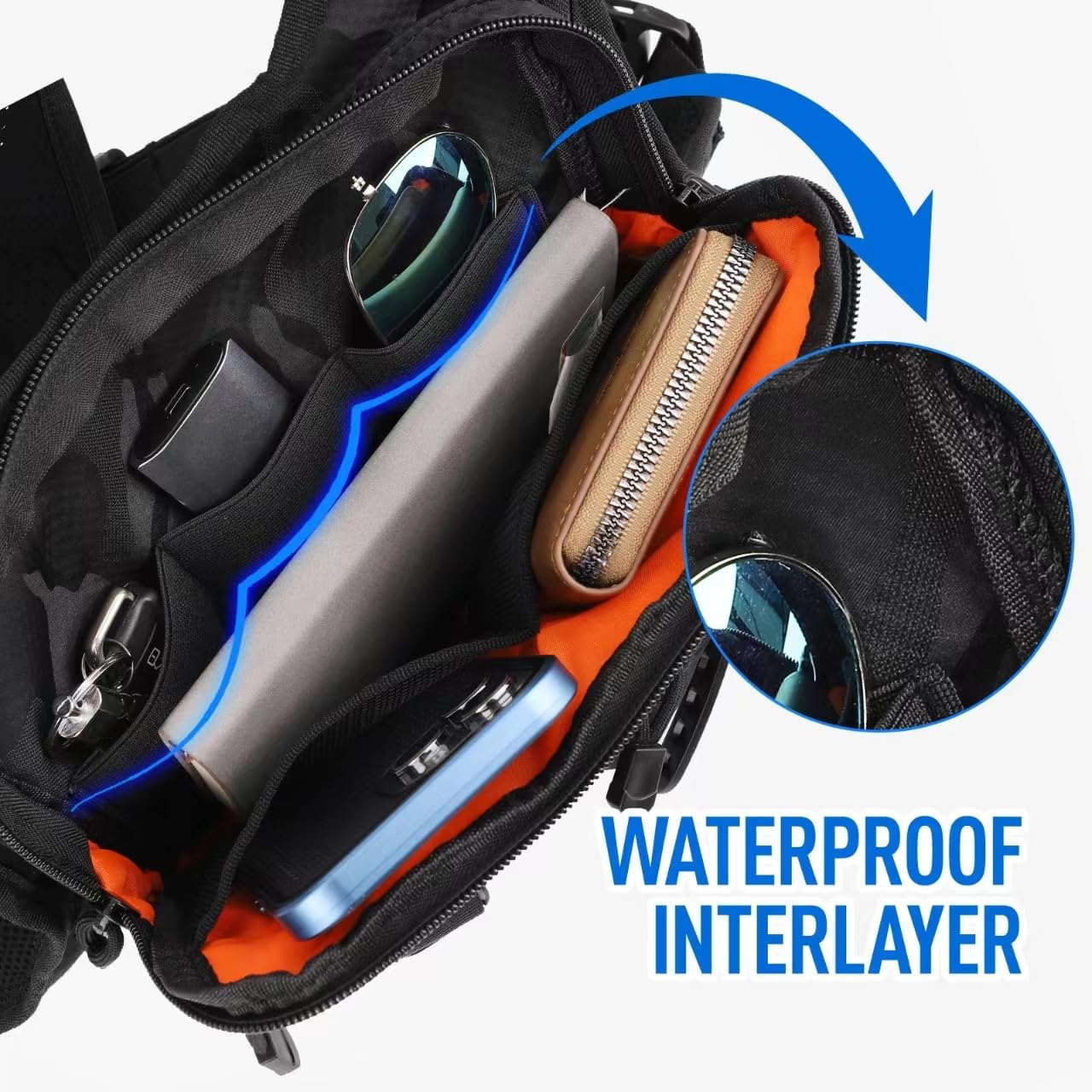 Chest Bag For Men, Tactical Inspired Sports Utility Chest Pack, EDC Pouch Bag With Built-In Phone Holder for Workouts, Running, Cycling, Black - Image 4