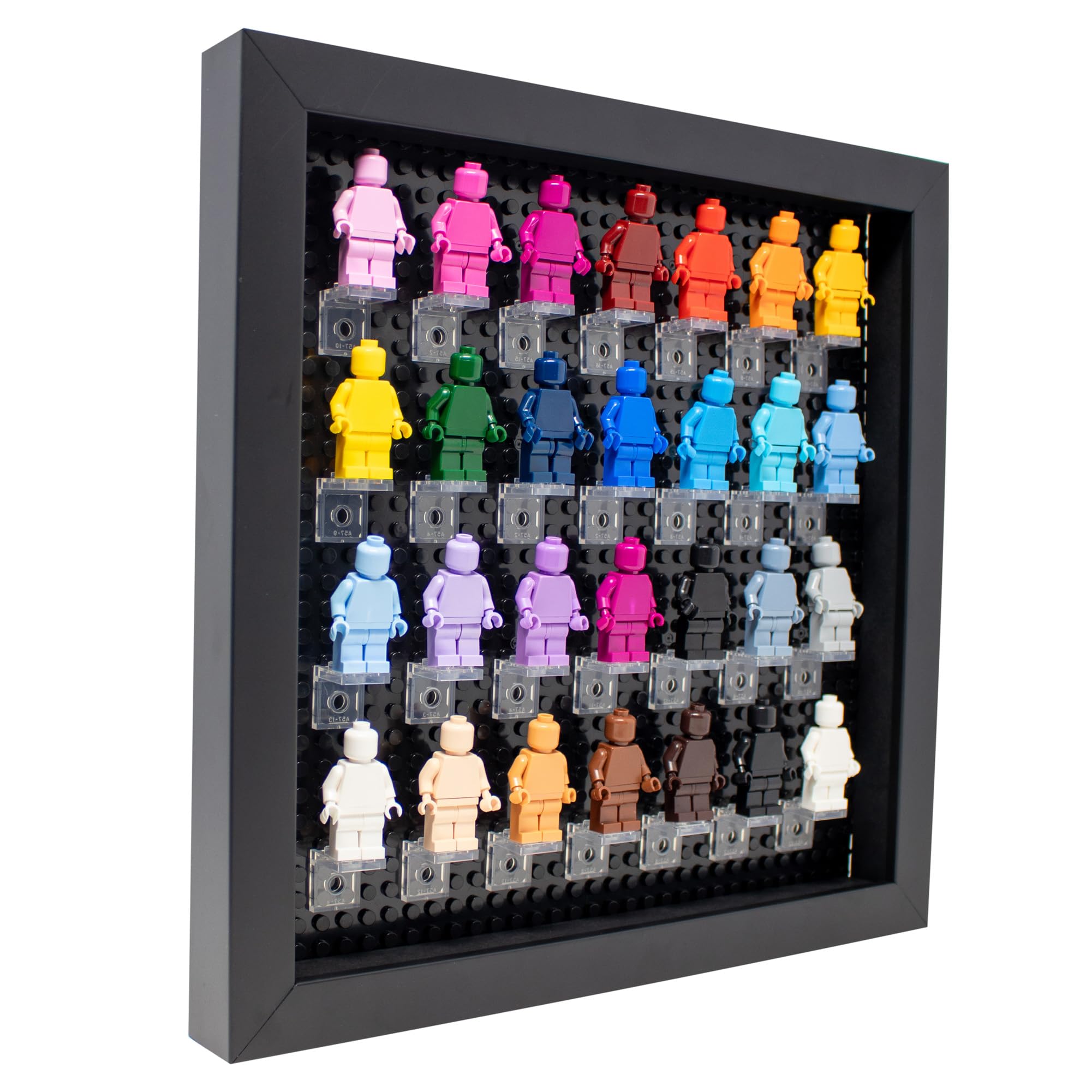Poster Palooza Figurine Display Case 10x10 Black Shadow Box for Miniature Figures 10x10 Black Wood Shadow Box with Black Base to Display Up to 28 Block Figures