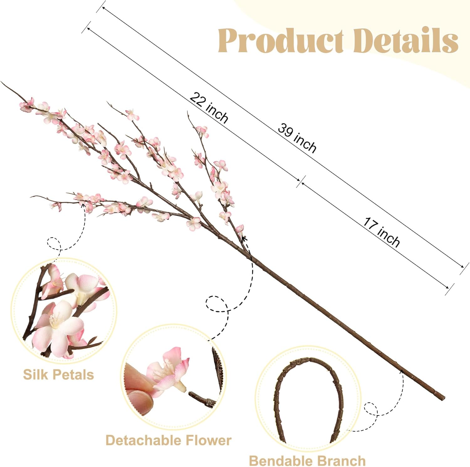 4Pcs Cherry Blossom Branches Artificial Flowers for Spring Summer Indoor Decoration,Faux Long Stem Artificial Flowers for Wedding Home Office Bedroom Party Table Centerpieces Decor (Pink) - Image 4