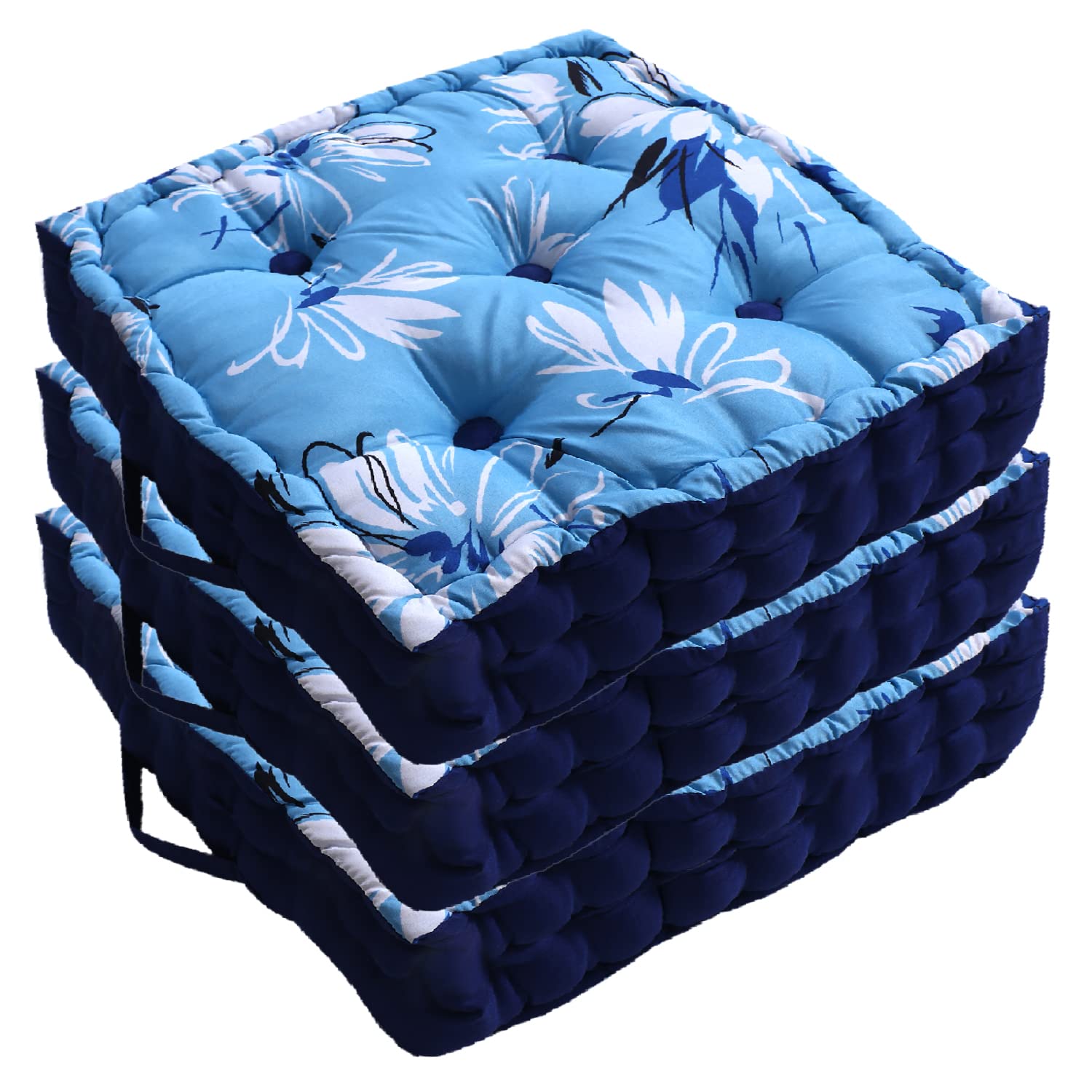 Kuber Industries Square Chair Pad|Comfortable Floral Design Seat Cushion|Soft Cotton Pillow Filler for Seating,Meditation,Yoga,Living Room,Pack of 3 (Sky Blue) (B0BF5QK3RG) Amazon Price History, Amazon Price Tracker