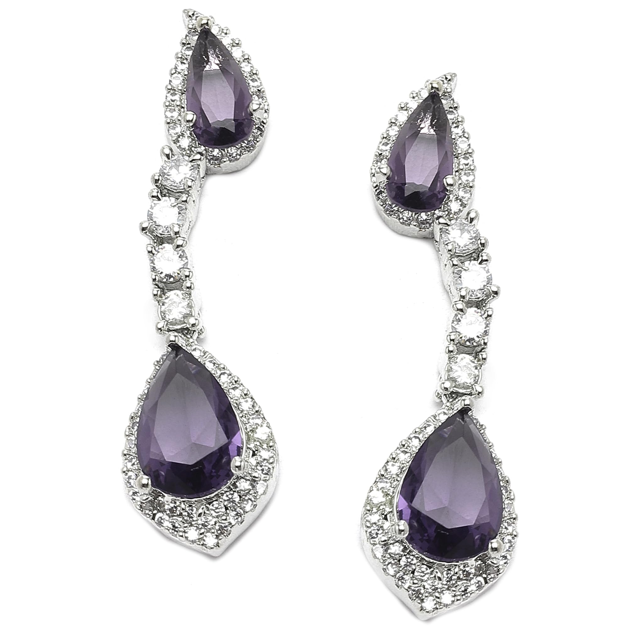 ZENEME Rhodium-Plated American Diamond Studded Teardrop Shaped Classic Drop Earrings For Girls and Women (Purple) (B0CGDKCTB4) Amazon Price History, Amazon Price Tracker