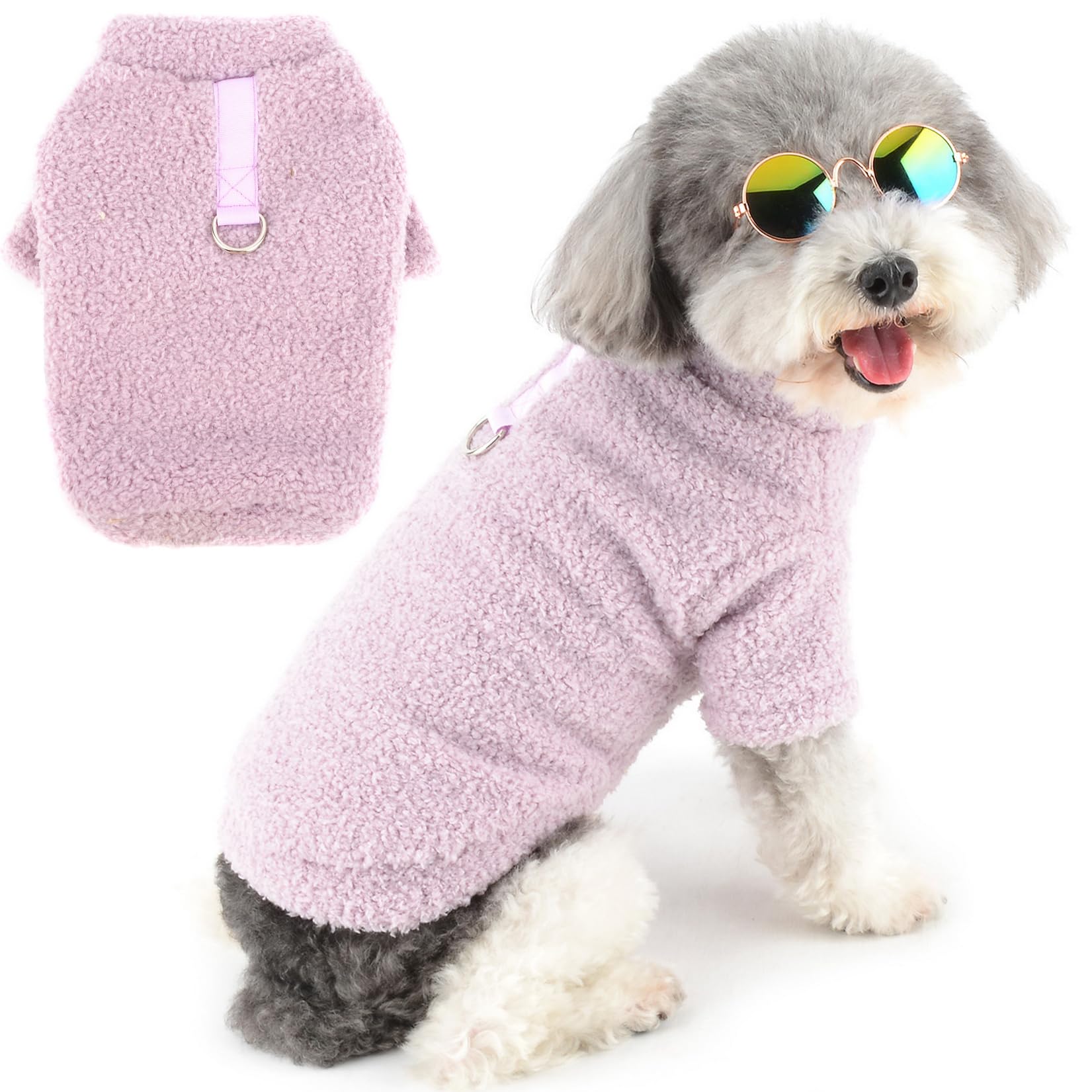Zunea Dog Jumpers for Small Dogs Fuzzy Sherpa Fleece Winter Sweater Coats with D-Ring Soft Warm Pullover Puppy Clothes Cold Weather Jacket Coat Pet Girl Boy Chihuahua Yorkie Apparel Purple S