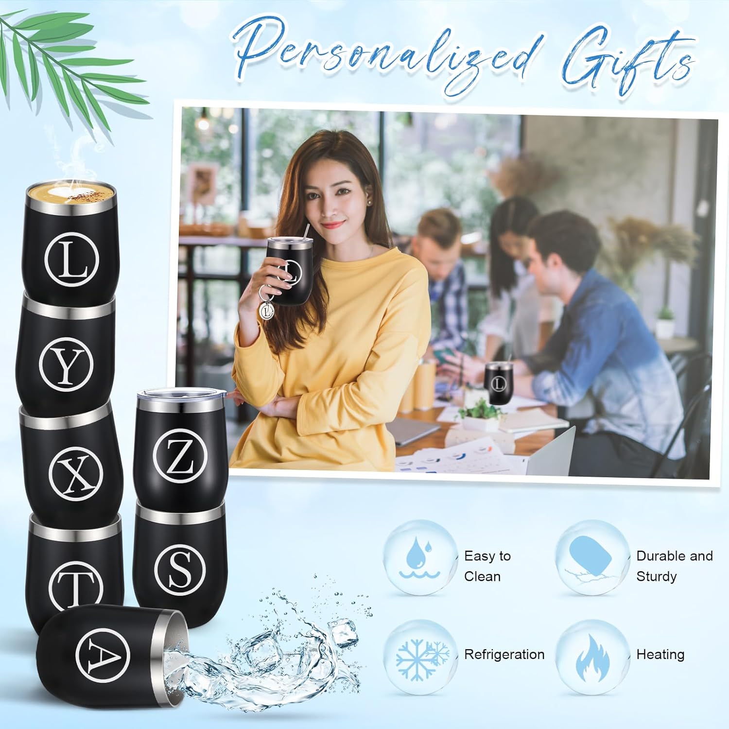 Dandat Personalized Wine Tumbler Cup with Keychain 12oz Black Stainless Steel Travel Mug with Lid Straw for Employee Teacher Coworker Nurse Volunteer Appreciation Gifts(L Style) - Image 5