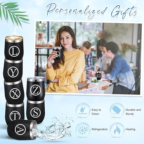 Vista 56 de Dandat Vaso de vino personalizado de Navidad con llavero, taza de viaje de acero inoxidable negra de 12 onzas con tapa y popote para empleados