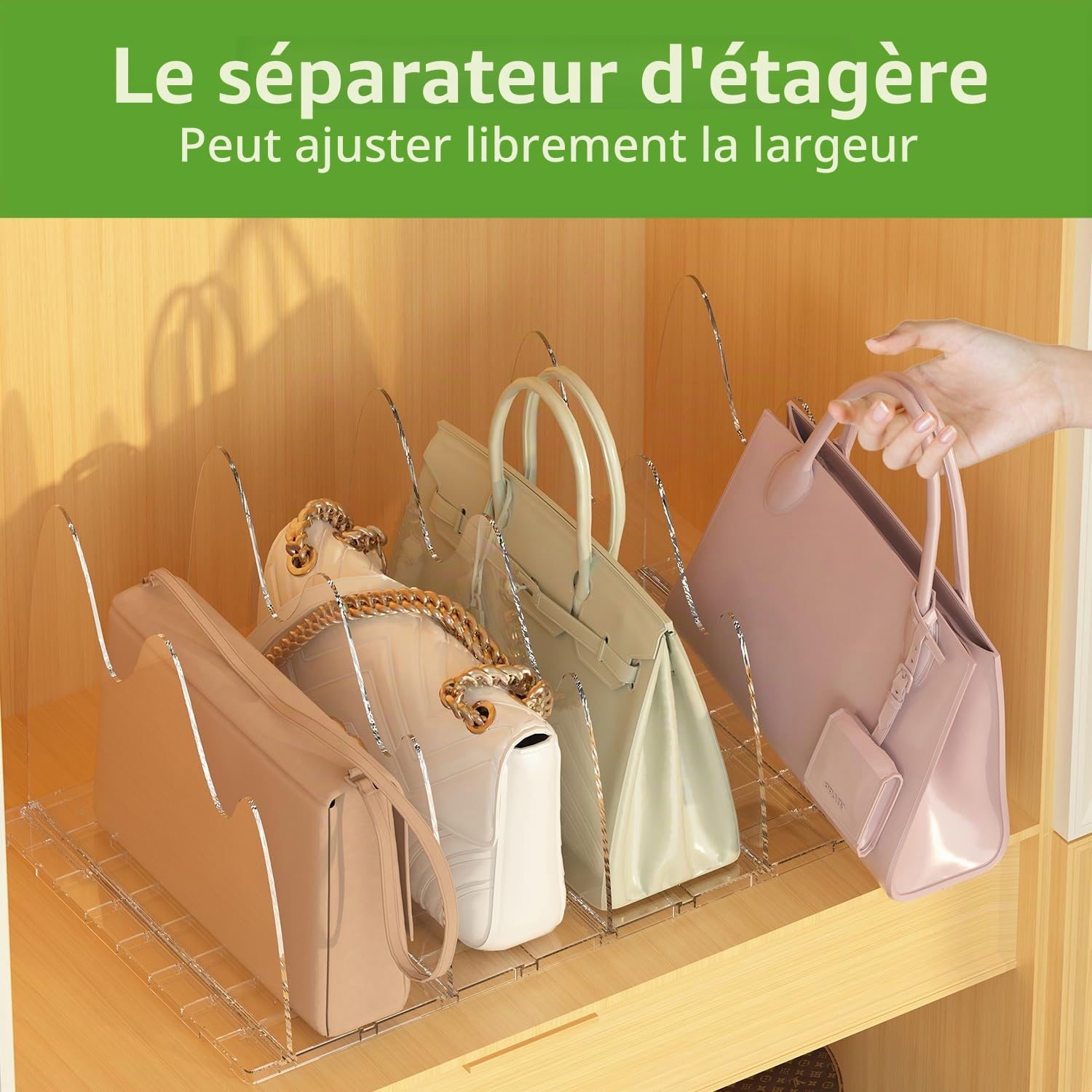 ANTOWIN Lot de 2 supports de sac à main transparents réglables et larges avec base antidérapante pour l'organisation de placard, affichage de sac, affichage de courtoisie