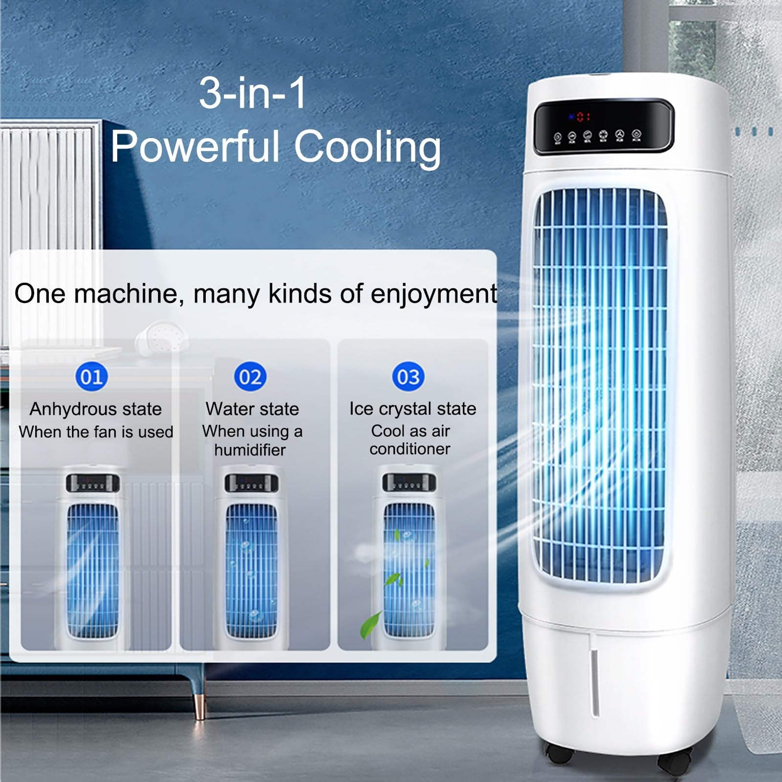 Raffreddatore d'aria evaporativo portatile, ad alta efficienza energetica per ambienti fino a 25 m2, ideale per uso domestico e ufficio