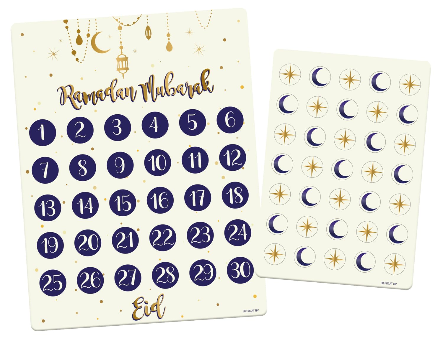 Folat 24898 Decoration Countdown Calendar Mubarak Eid Decoration Star Moon Accessories Ramadan, Multicoloured