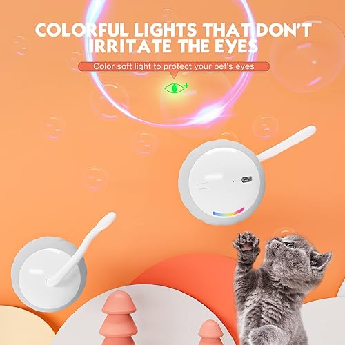 Miniatura 5 de Pelota interactiva de juguetes para gatos, juguetes eléctricos automáticos para gatos de interior, luces LED y juguetes, cola de plumas con sonido