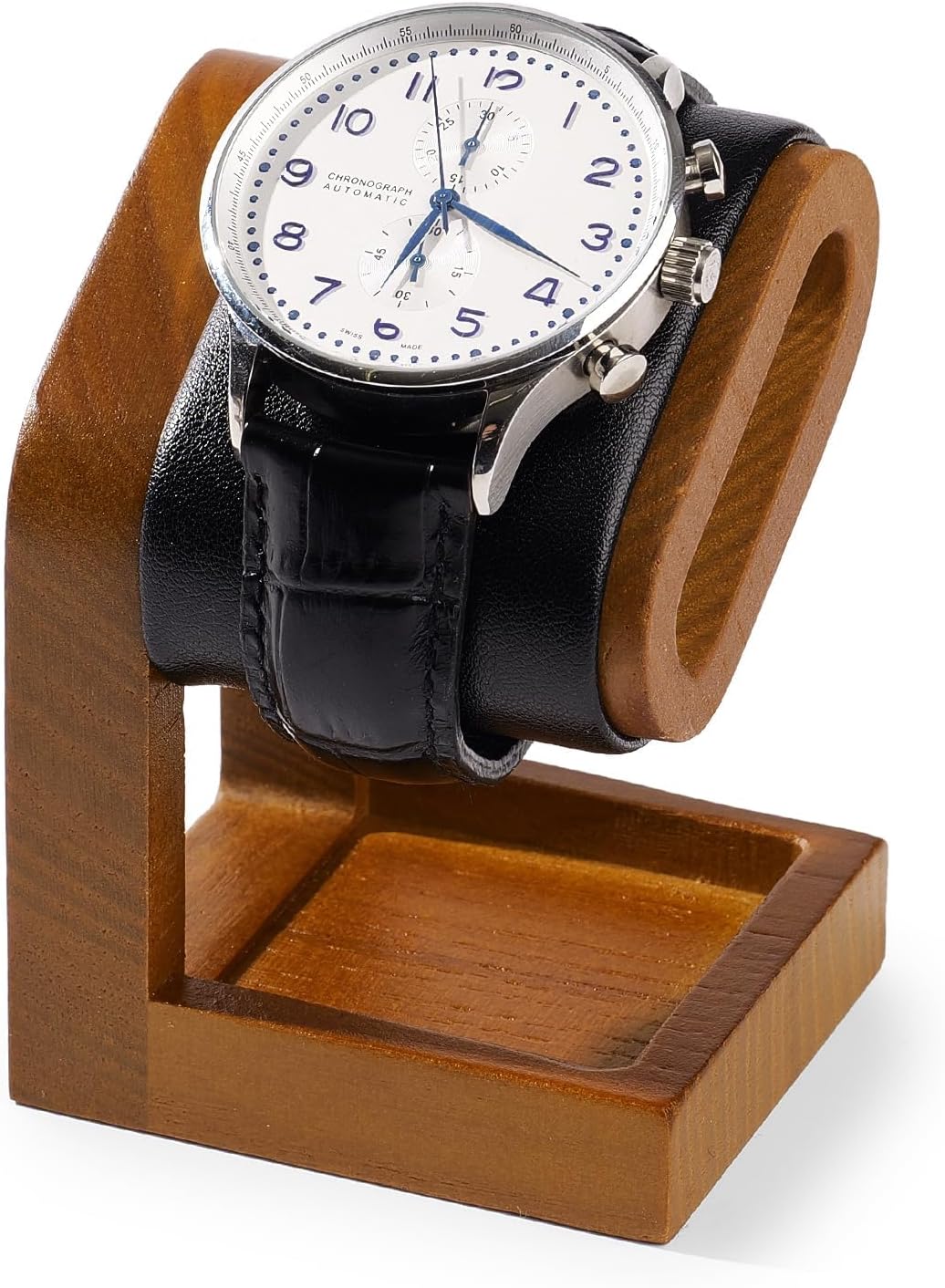 Solid Wood Watch Display Stand T-bar PU Leather Watch Stand Holder For Men And Women Oval Corner Base Jewelry Accessory Organizer for Store and Home CAP-SM23503 (Black)