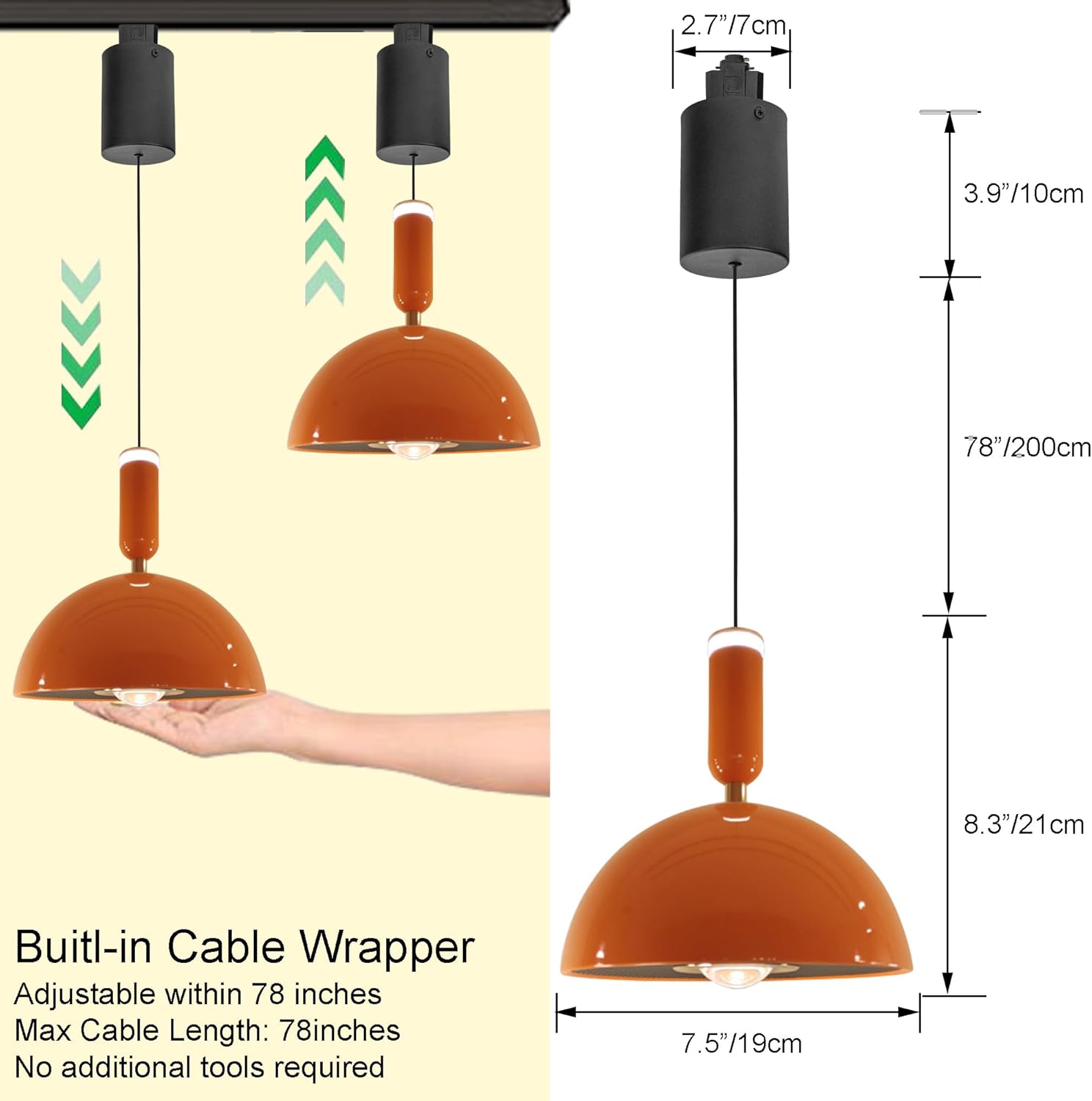 Kiven H-Type LED Track Lighting, 3-Light Modern Halo Track Pendant Light, H Track Light Pedant Adjustable Length for Living Room Kitchen Shop,Orange Finish