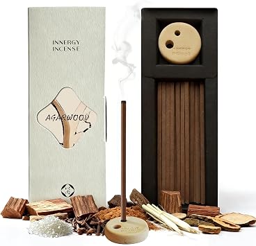 Innergy Agarwood Square Incense Sticks, No Bamboo Core, 50 Count | 100% natural, no synthetic fragrance or dyes, deep oud wood aroma, meditation, evening calm, daily ritual