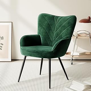 COLAMY Wohnzimmer Sessel, Samtbezogener Relaxsessel mit hoher Rückenlehne, Gepolsterter Komfortsessel mit Wingback-Design, Lounge Chair mit Holzbeinen für Wohnzimmer, Leseecke, Grün
