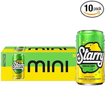 Starry Lemon Lime Soda, Caffeine Free, Mini Cans, 7.5 Fl oz (Pack of 10)
