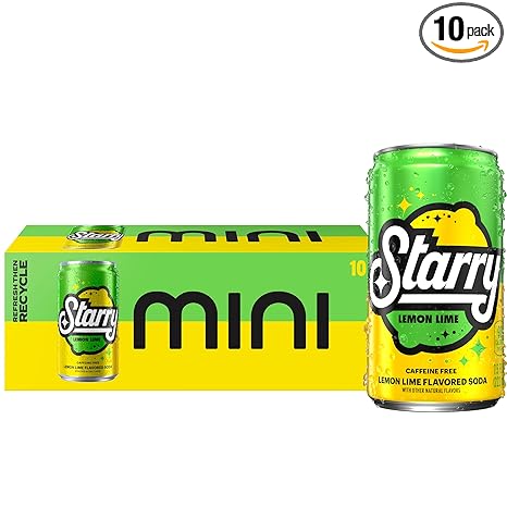 Starry Lemon Lime Soda, Caffeine Free, Mini Cans, 7.5 Fl oz (Pack of 10)