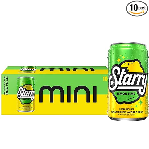Starry Lemon Lime Soda, Caffeine Free, Mini Cans, 7.5 Fl oz (Pack of 10)