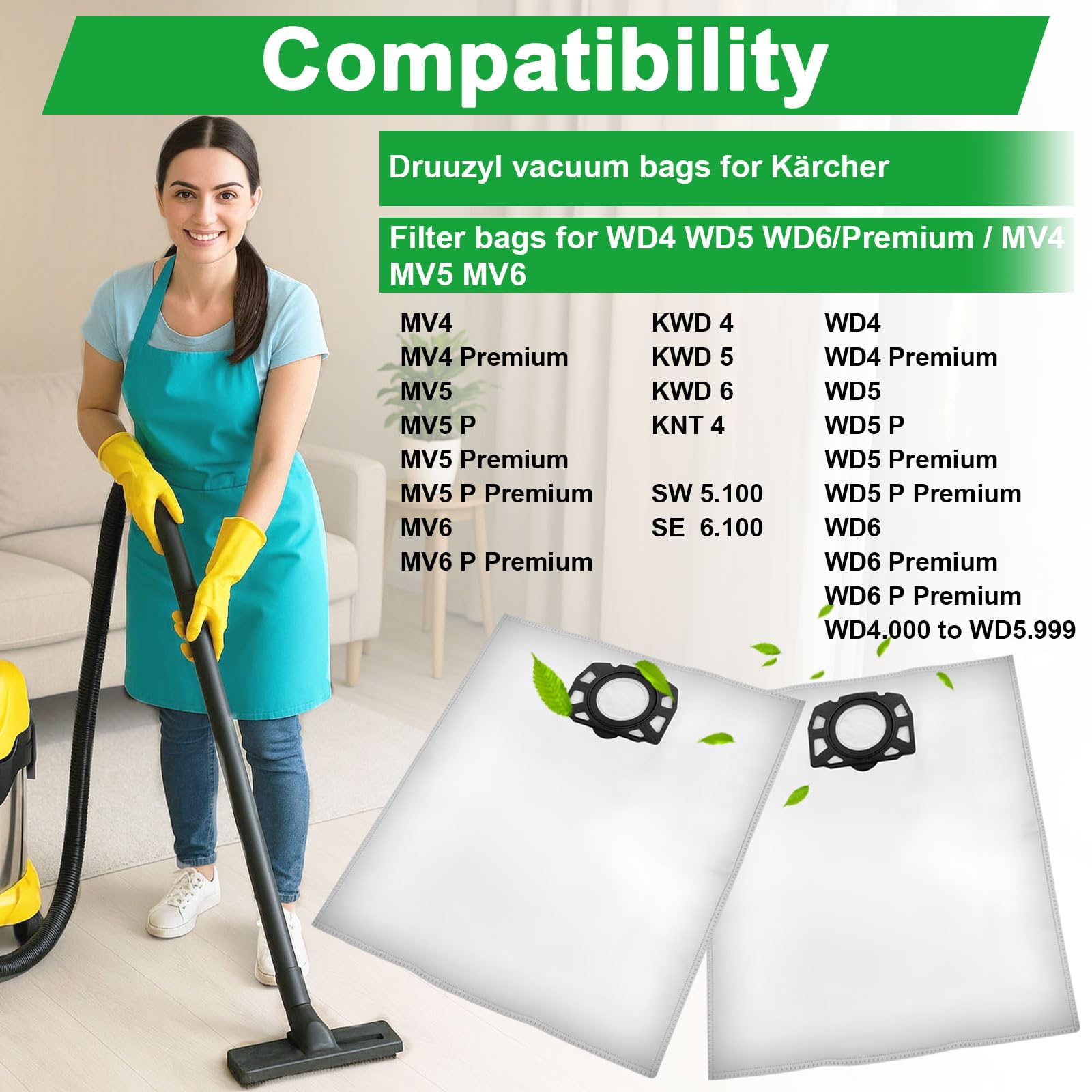 Pack De 8 Sacs D'aspirateur Pour Karcher WD4 WD5 WD6 MV4 MV5 MV6