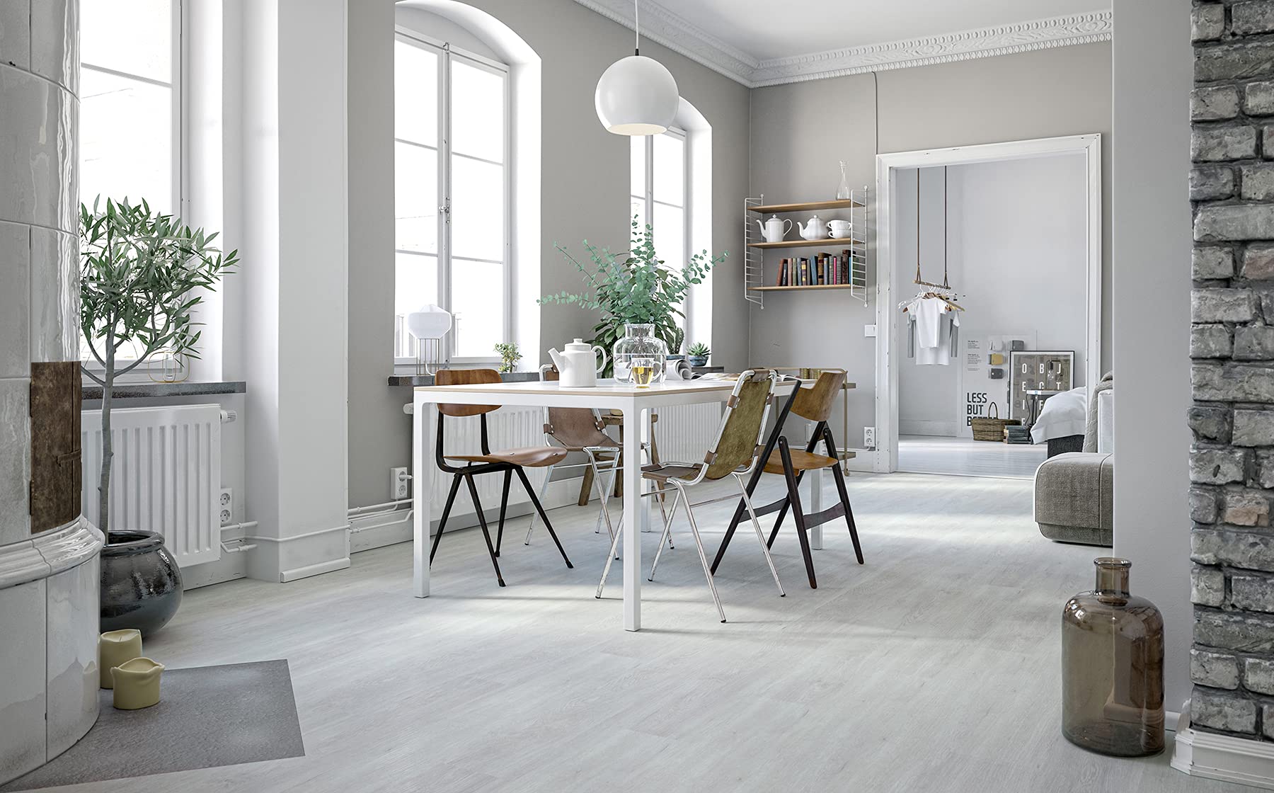 Pavimento PVC Vinilico SPC, Impermeabile, Resistente, 2,184 mq AC3/4,5 mm, Light Bianco Avignon