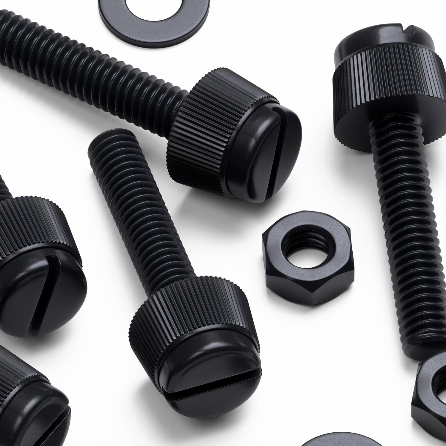 Vis moletées rainurées M4 nylon noir pour fixer facilement vos boîtiers de domotique