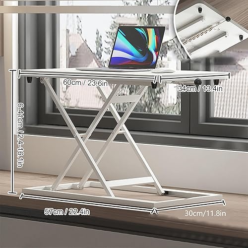 Miniatura 10 de Convertidor de escritorio de pie, mesa de computadora de pie con 7 engranajes, altura adyustiva, mesa de trabajo para computadora portátil y