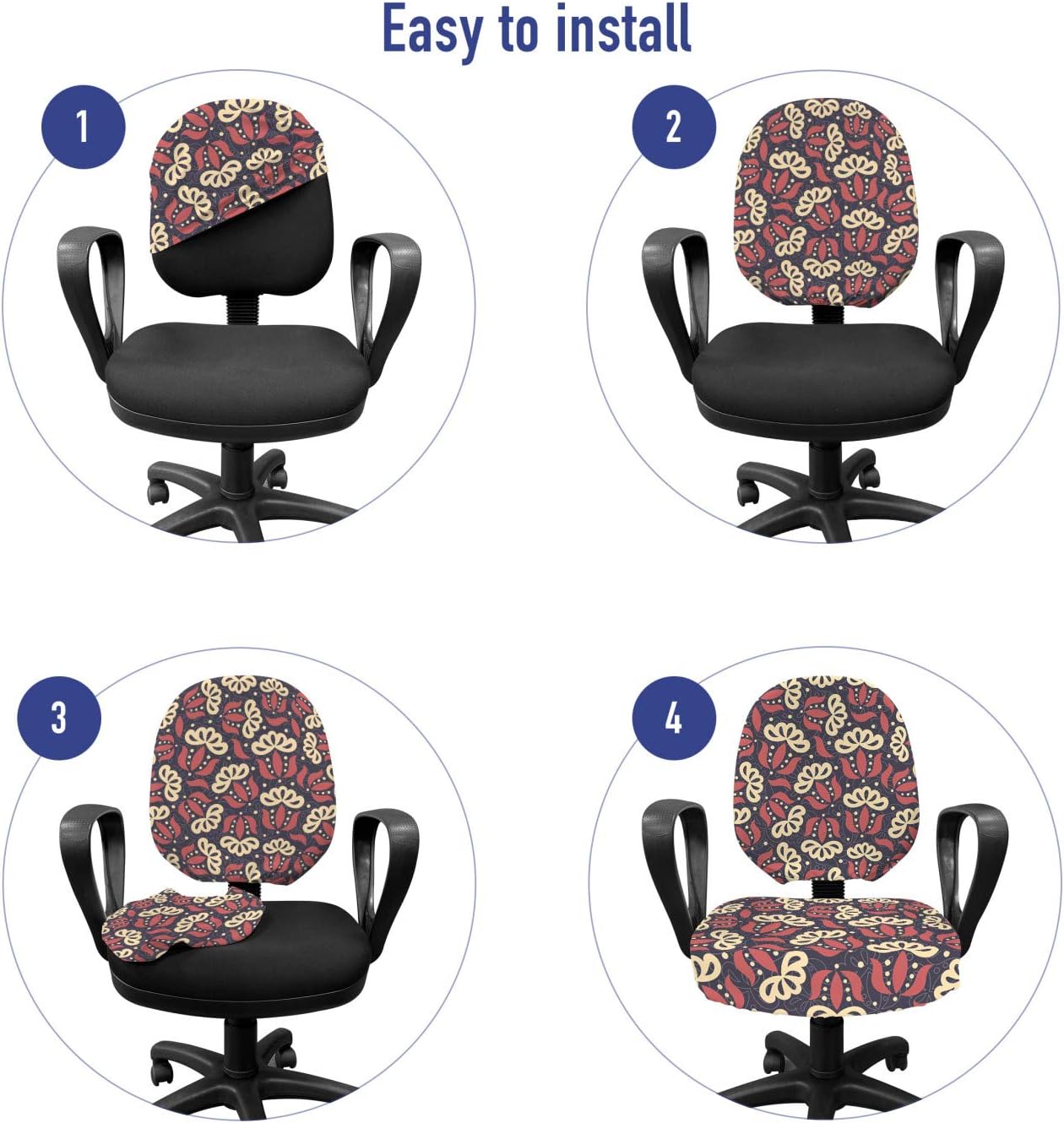 Ambesonne Floral Office Chair Slipcover, Simplistic Foliage Silhouettes Illustration with Botanical Themes, Protective Stretch Decorative Fabric Cover, Standard Size, Blue Coral