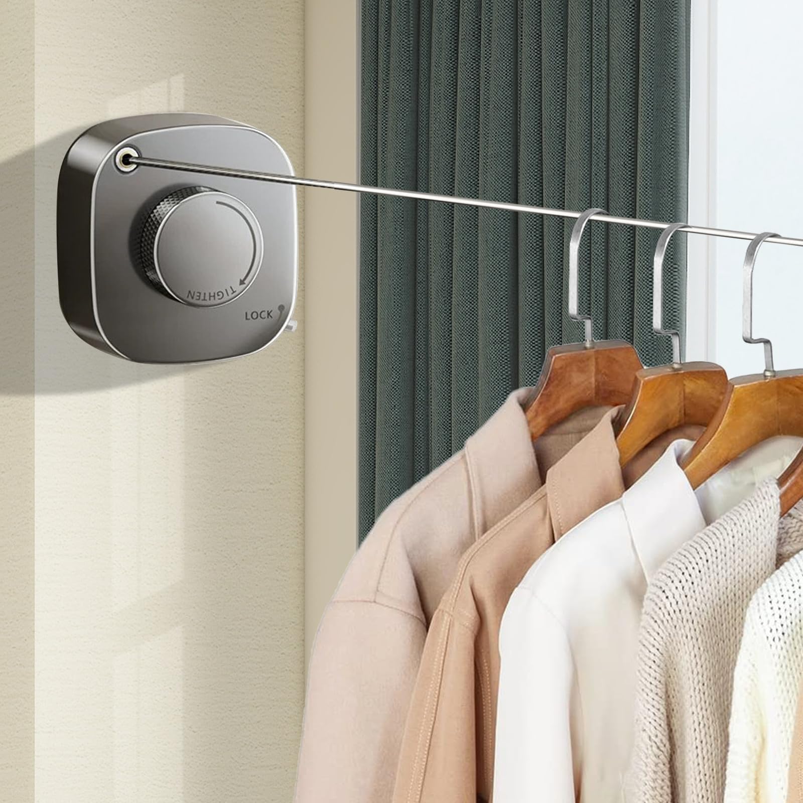 Retractable Clothesline Indoor & Outdoor, Non-Sagging Washing Line 4.2M Heavy Duty 304 Stainless Steel Wall Mounted Clothes Line for Bathroom, Balcony (Grey, 4.2M)