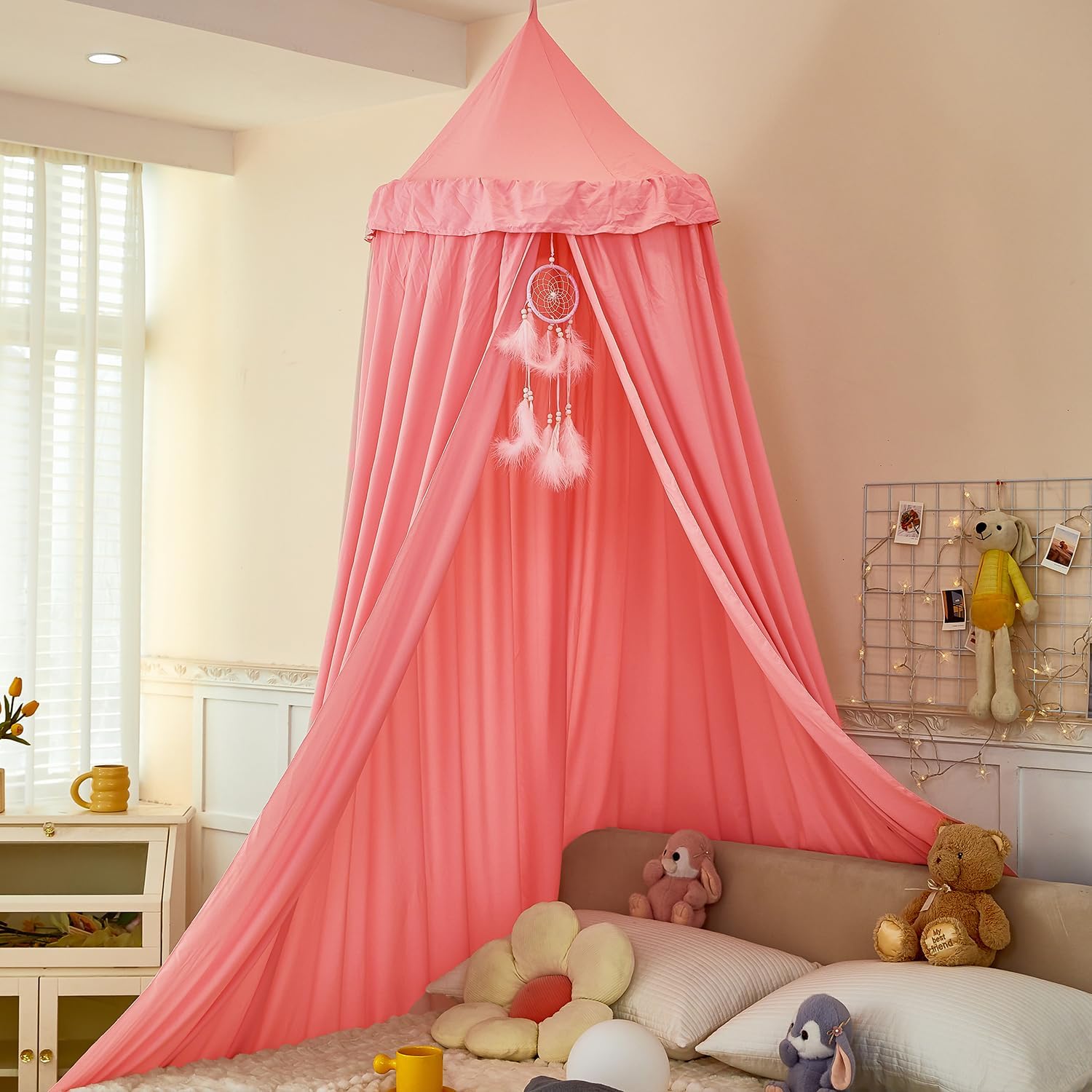 Dix-Rainbow Princess Bed Canopy for Kids, Soft and Durable Dreamy Mosquito Net Bedding, Girls Room Tent, Children Reading Nook Indoor Decor (Coral Pink)