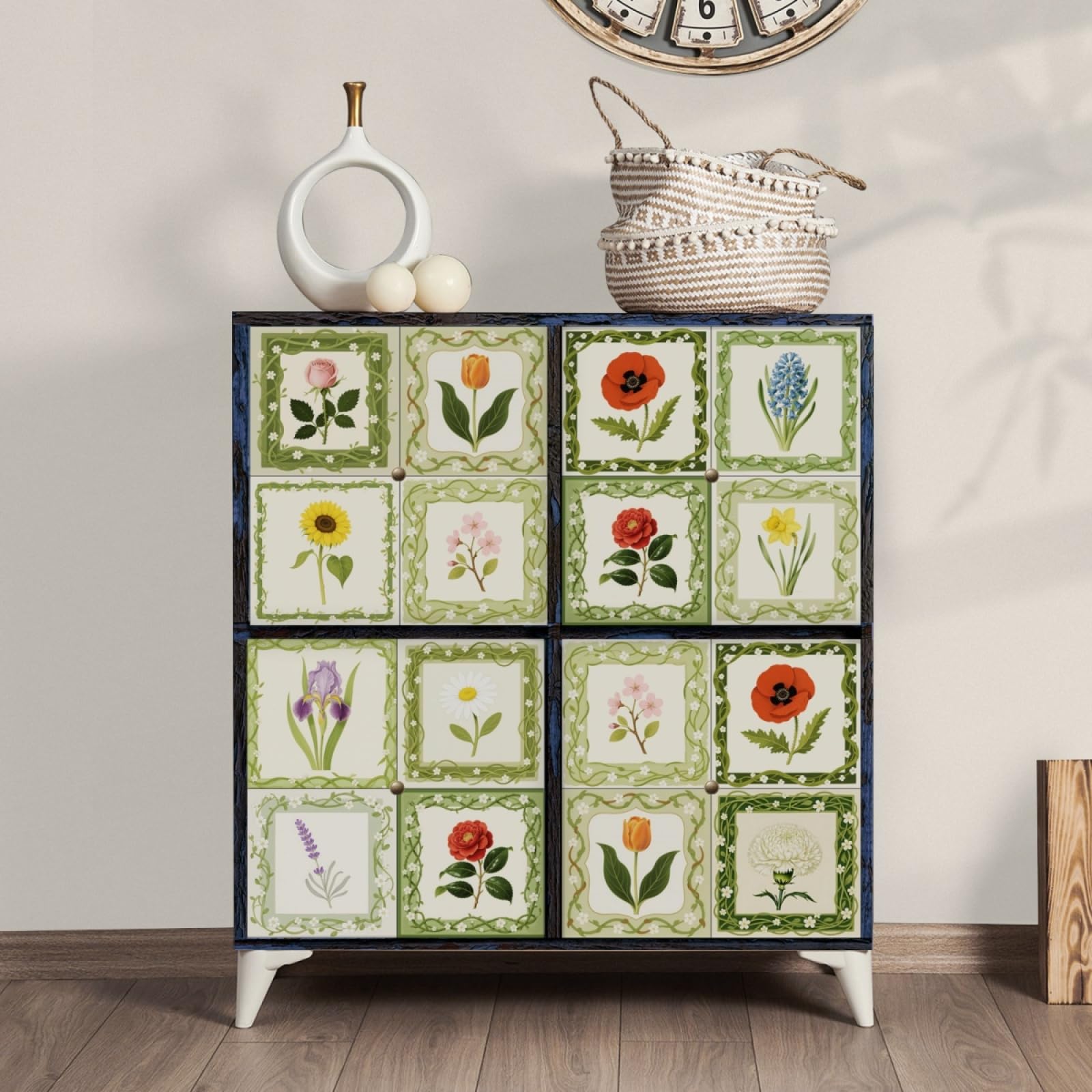 LMYSXAOZ Tile Stickers Rose Green Geometry Stick on Kitchen Tiles Self Adhesive Wall PVC Peel and Covers Transfers Oil-Proof Splashbacks for Walls Removable 15x15cm/24 Pcs