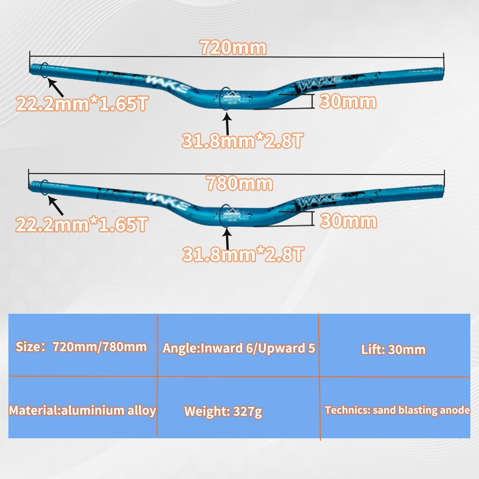 Manubrio per mountain bike da 31,8 mm, in lega di alluminio, manubrio per mountain bike, 720 mm, 780 mm, manubrio extra lungo da 30 mm (nero verde, 780 mm)