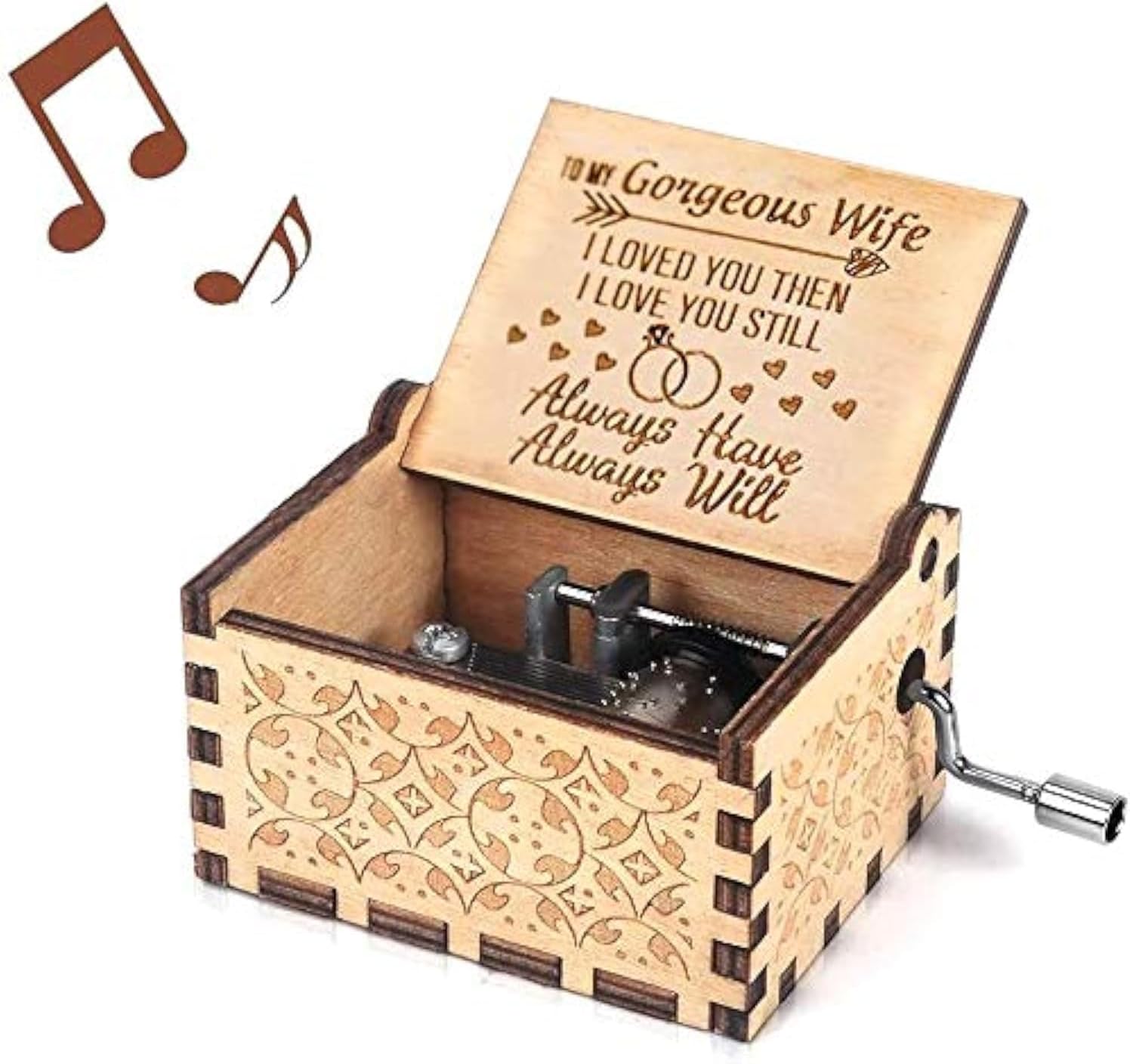 to My Gorgeous Wife Music Boxes Hand Crank Wooden Musical Boxes Music Box - Unique Gift (Wood, to My Gorgeous Wife)