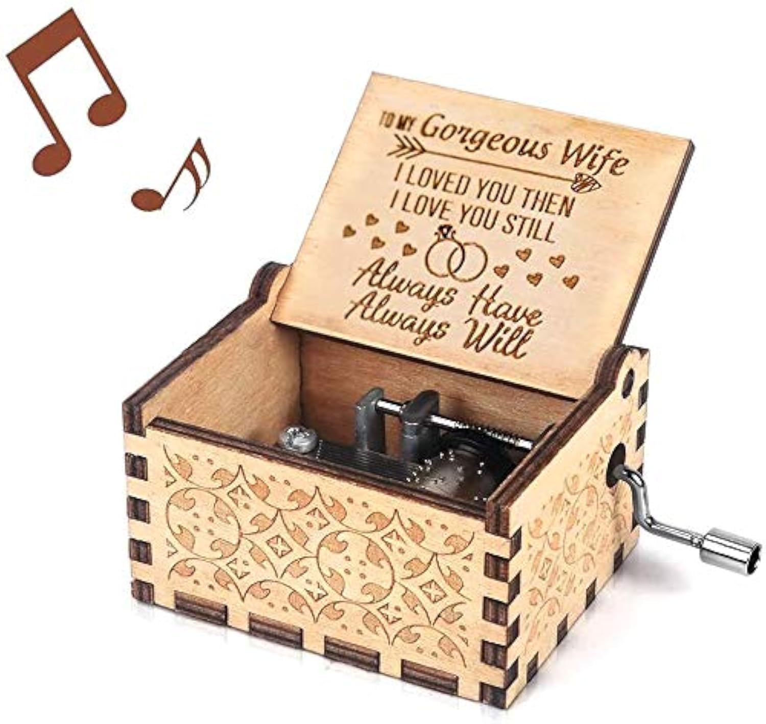 to My Gorgeous Wife Music Boxes Hand Crank Wooden Musical Boxes Music Box - Unique Gift (Wood, to My Gorgeous Wife)