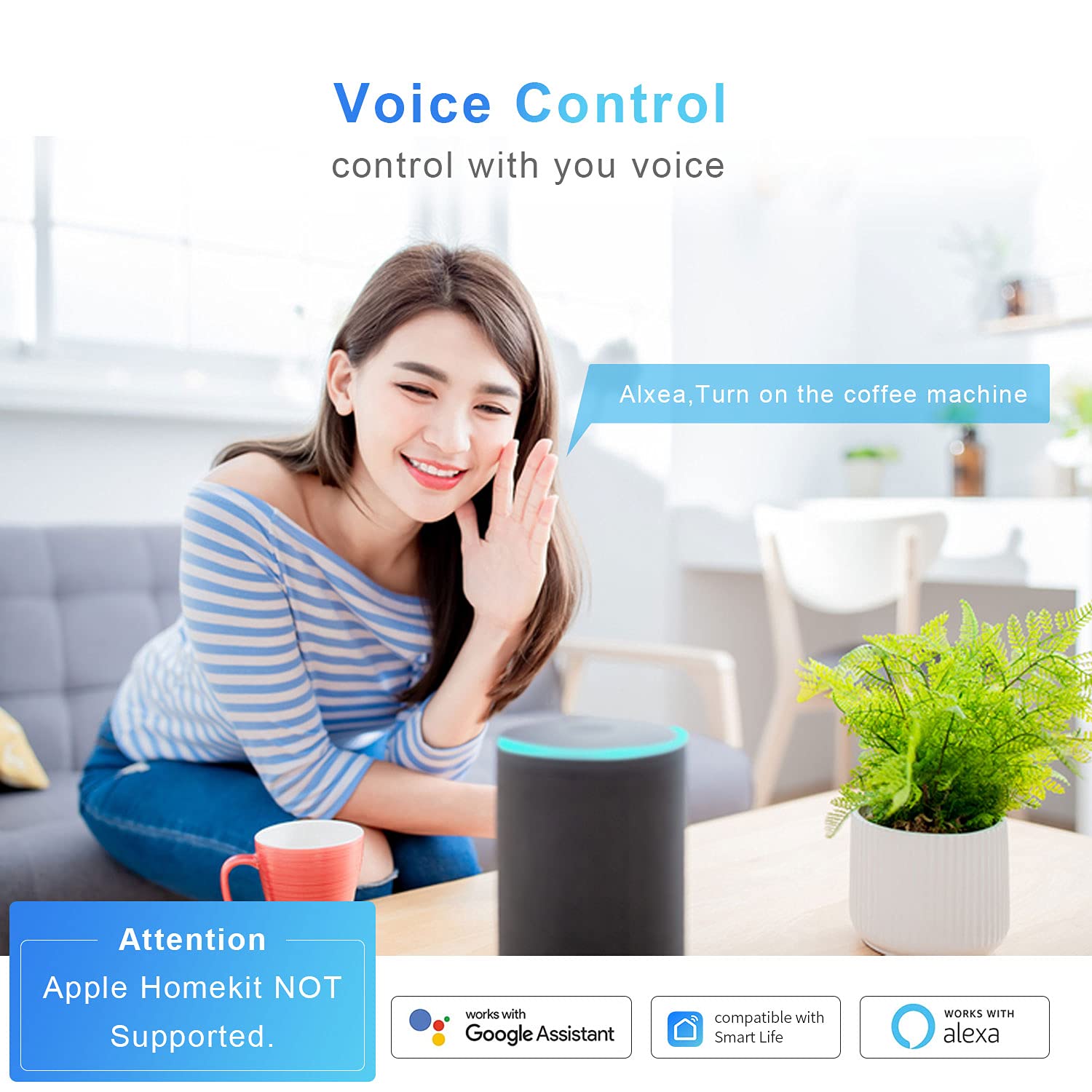 UseeLink Alexa - Regleta inteligente de 16 A, WiFi con 4 salidas AC y 2 puertos USB, compatible con Alexa, Google Assistant, control remoto y protección contra sobretensiones