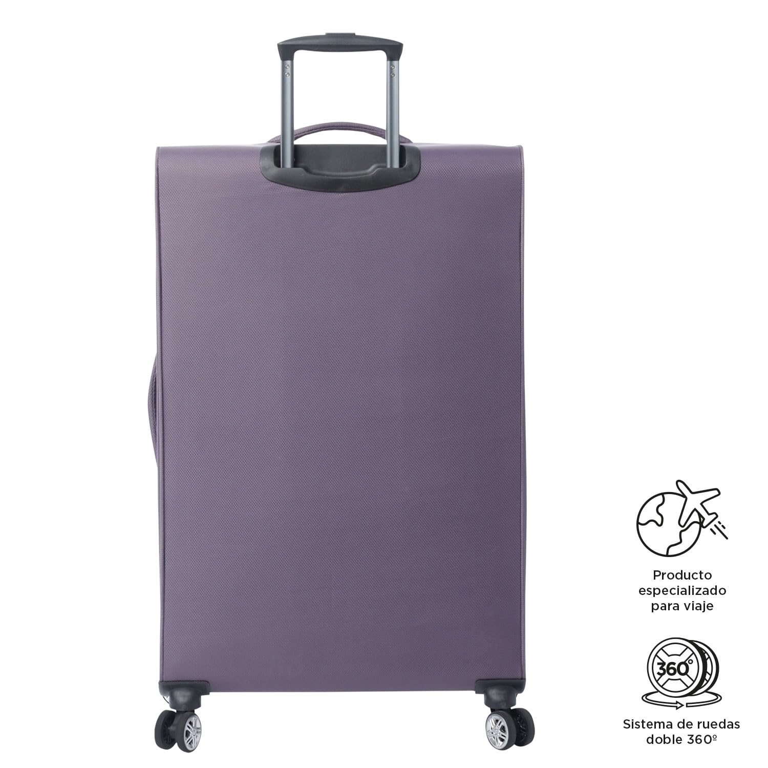 TOTTO - Maleta de Viaje Tela, Modelo Liviana, Maleta Grande, Capacidad 108 L, Bolsillos Acceso Rápido, Ruedas Dobles Giro 360º, Manija Telescópica, Correas Internas, Candado TSA, Color Montana Grape