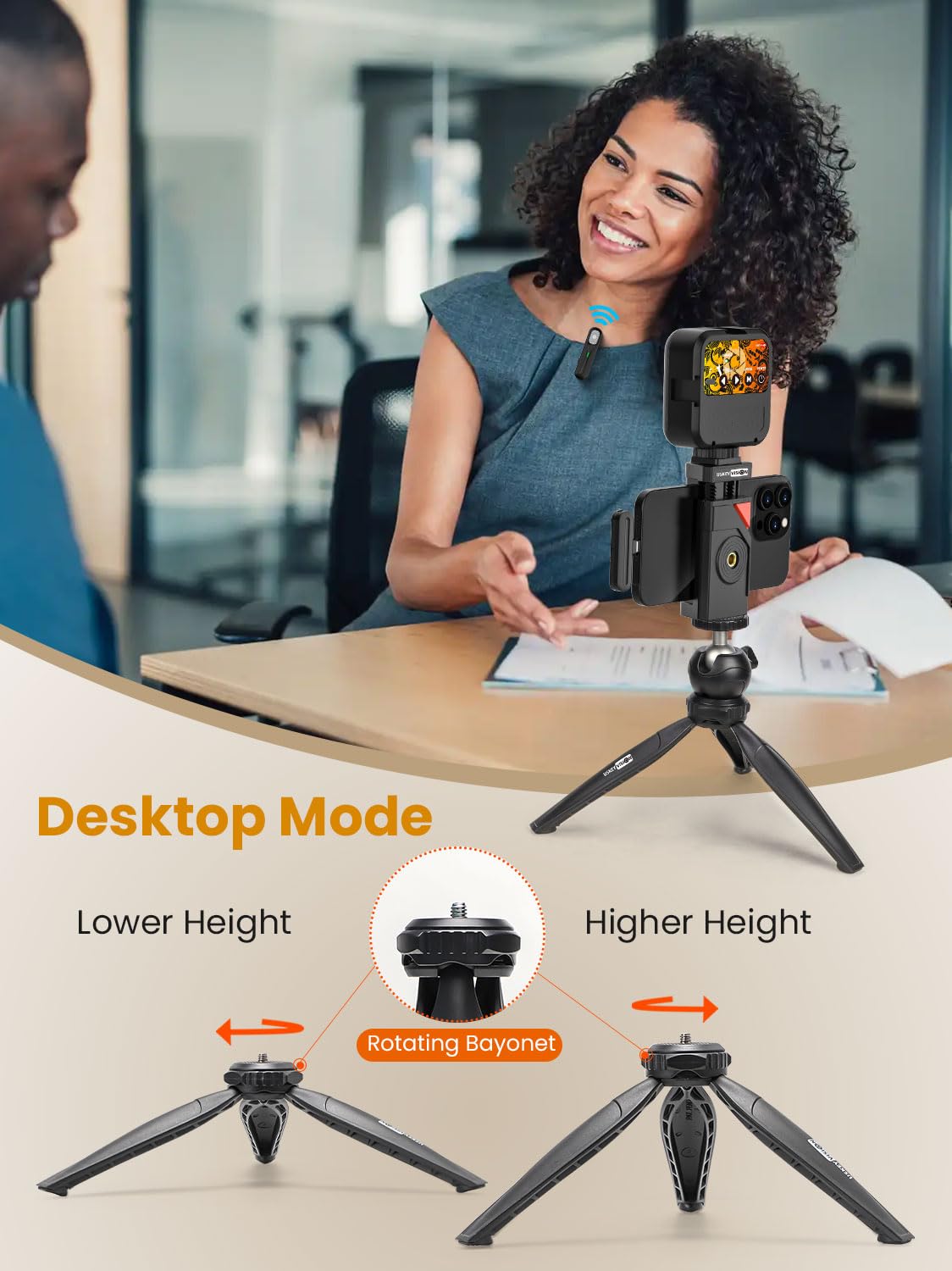 USKEYVISION Upgraded Vlogging Kit w/Wireless Lavalier Microphone,YouTube Kit for iPhone and Smartphone w/59" Retractable Tripod,Automatic Switch Phone Clamp,Content Creator Gear for TikTok(Vlog K5) - Image 6