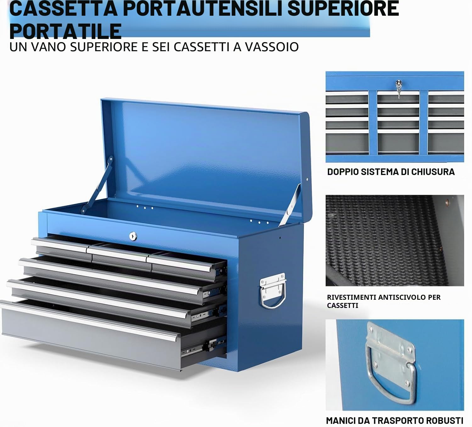AIRAJ Carrello da Officina,8 Cassetti con Chiusura Centrale a Chiave,2 Ruote con Freno di Stazionamento/Piastra Laterale e Gancio,Professionale Carrello Portautensili,Adatto per Garage