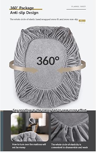 Miniatura 5 de Sábana bajera de franela de terciopelo de felpa ultra suave y mullida con bolsillo profundo de 11 pulgadas tamaño individualpequeño doble Queen