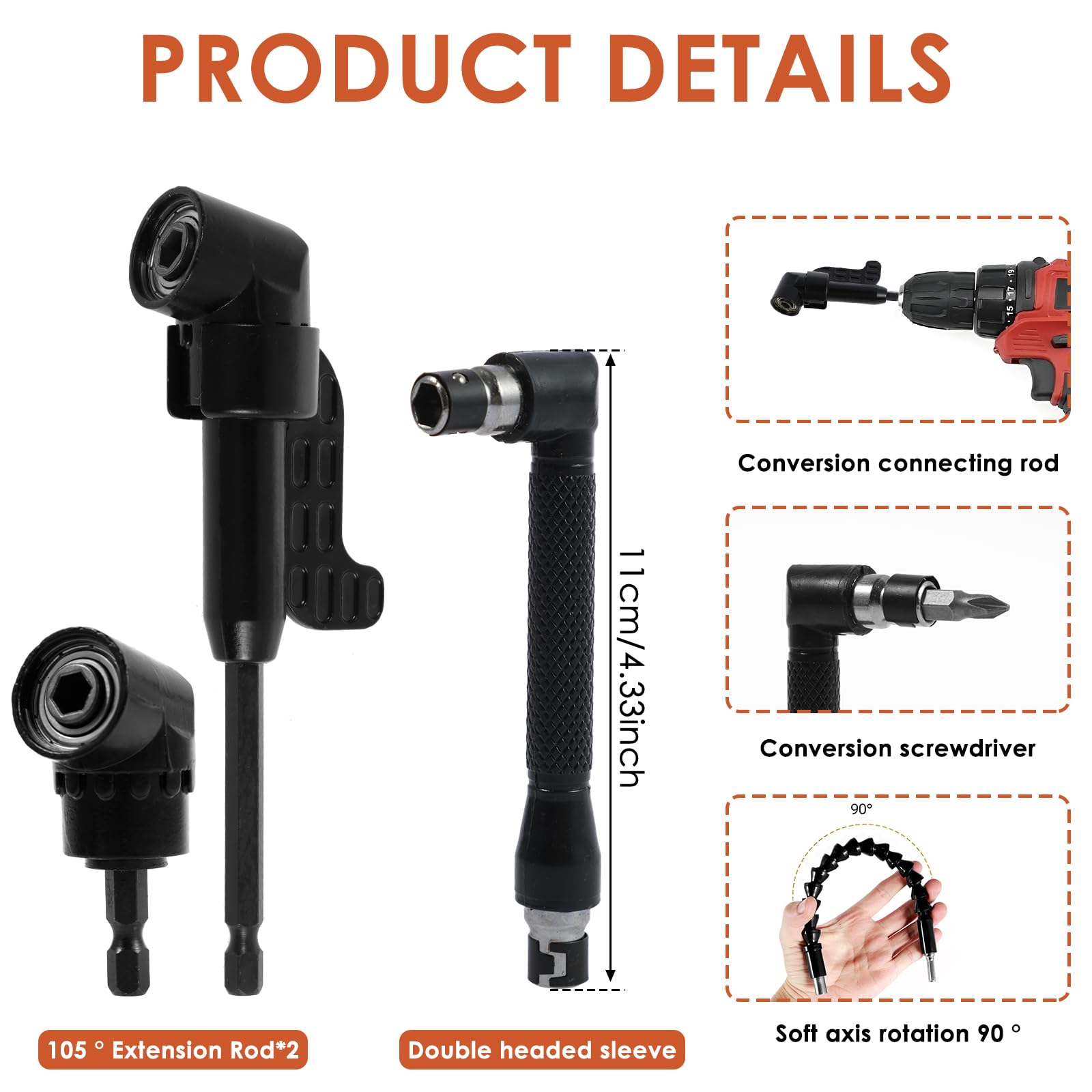 US 21Pcs Flexible Drill Bit Extension Kit Soft Shaft Screwdriver Extender with 105° Right Angle Drill Attachment Drill Bit Holder 90° Right Angle Screwdriver Wrench 10 Screwdriver Bit(Mixed color)