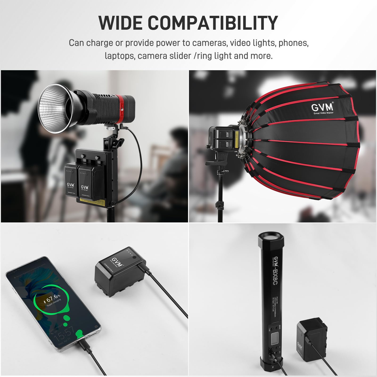 GVM - Confezione da 2 batterie di ricambio NP F750 con cavi USB C ricaricabili e caricabatterie da viaggio, compatibili con NP-F975, NP-F960, NP-F950, NP-F930, NP-F770, NP-F750, NP-F550 e DCR, DSR