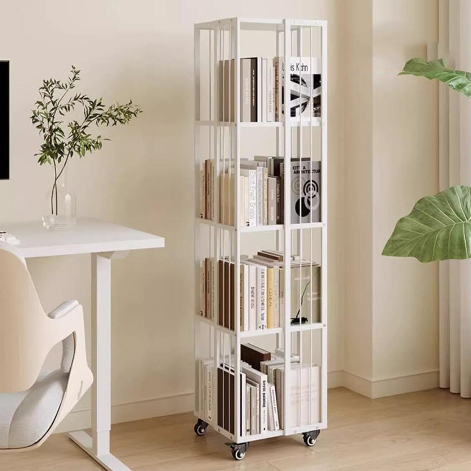 Rotating Book Tower Bookshelf With Wheels - 360 °Rotation Floor