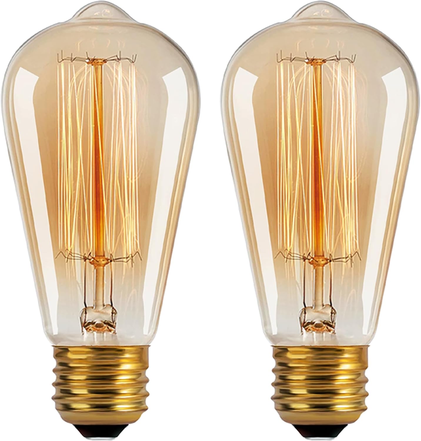 ST64 Edison Light Bulbs,40W E26 Base Vintage Incandescent Light Bulbs,Amber Glass 2200K Warm White Filament Bulbs,Antique Dimmable Decorative Lamp 2 Packs for Home, Bedroom, Office