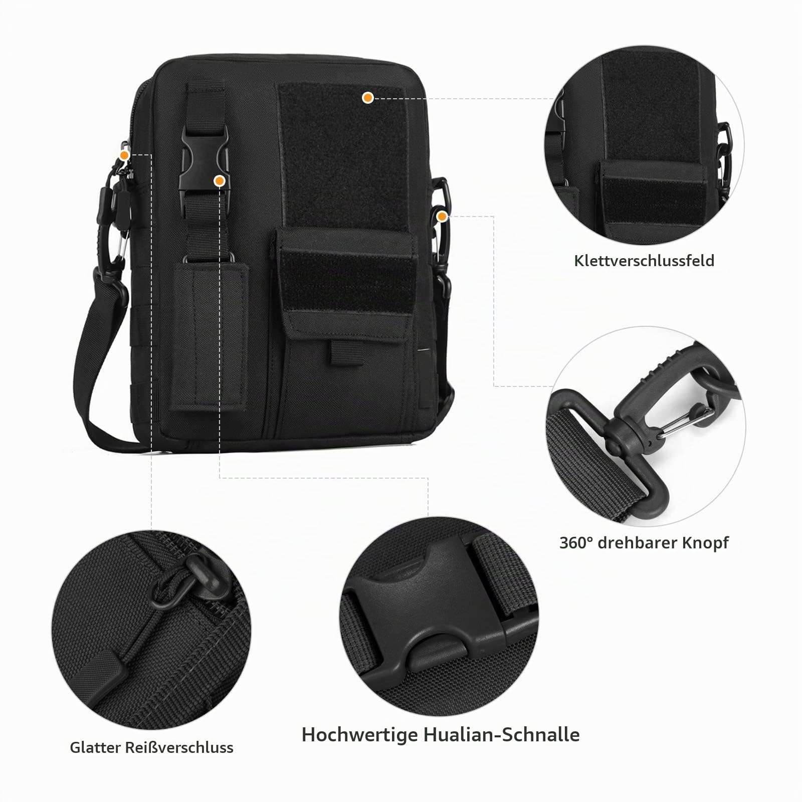 HUNTVP Militär Umhängetasche Schultertasche Crossbody Bag Messenger Bag | Querformat, Wasserabweisend, Tragetasche, für Herren Damen Arbeit Outdoor Sport Reise Camping