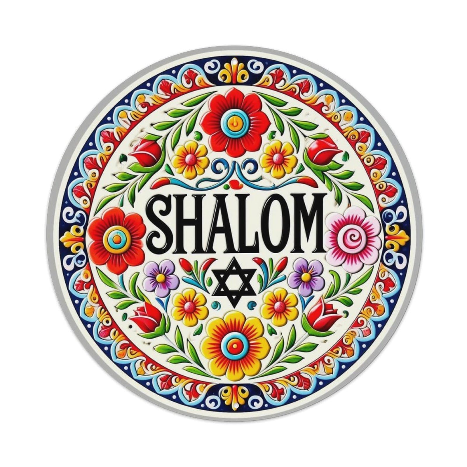 Jdyaojiesheng Vintage Colorful Floral Circular Design With Shalom Round Tin Sign Retro Metal Wall Decor Metal Poster, Home Bar Garage Farmhouse Cafe Wall Art Decoration 8X8inch