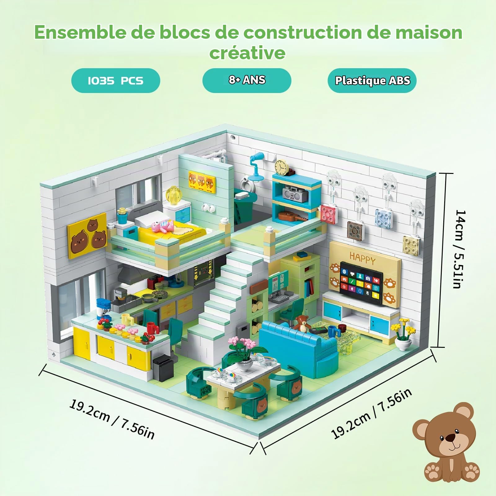 Jouet de Construction, Kit de Mini Modèle de Bloc Maison d'amis, Bloc de Maison Modulaire de Dessin Animé, Jouet Éducatif STEM Cadeau pour Ados Enfants 8+, 1035 Pièces