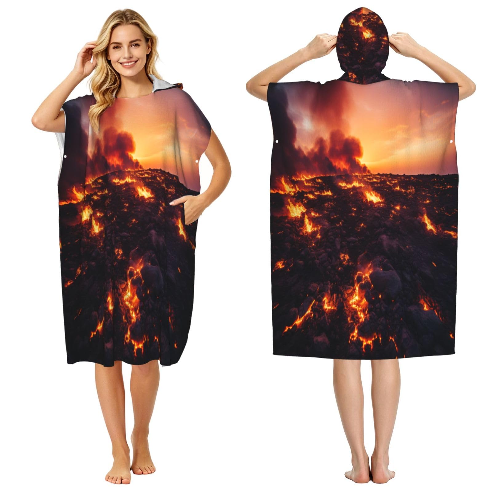 KLGRTJHK Flame Mountain Adult Hooded Beach Poncho Towel 43"X35"