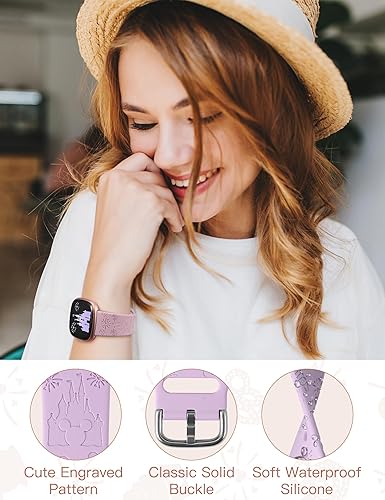 Vista 6 de Paquete de 3 bandas grabadas de dibujos animados compatibles con Fitbit Versa 4 Bands/Fitbit Versa 3 Bands/Sense/Sense 2 Band para mujer, bonita