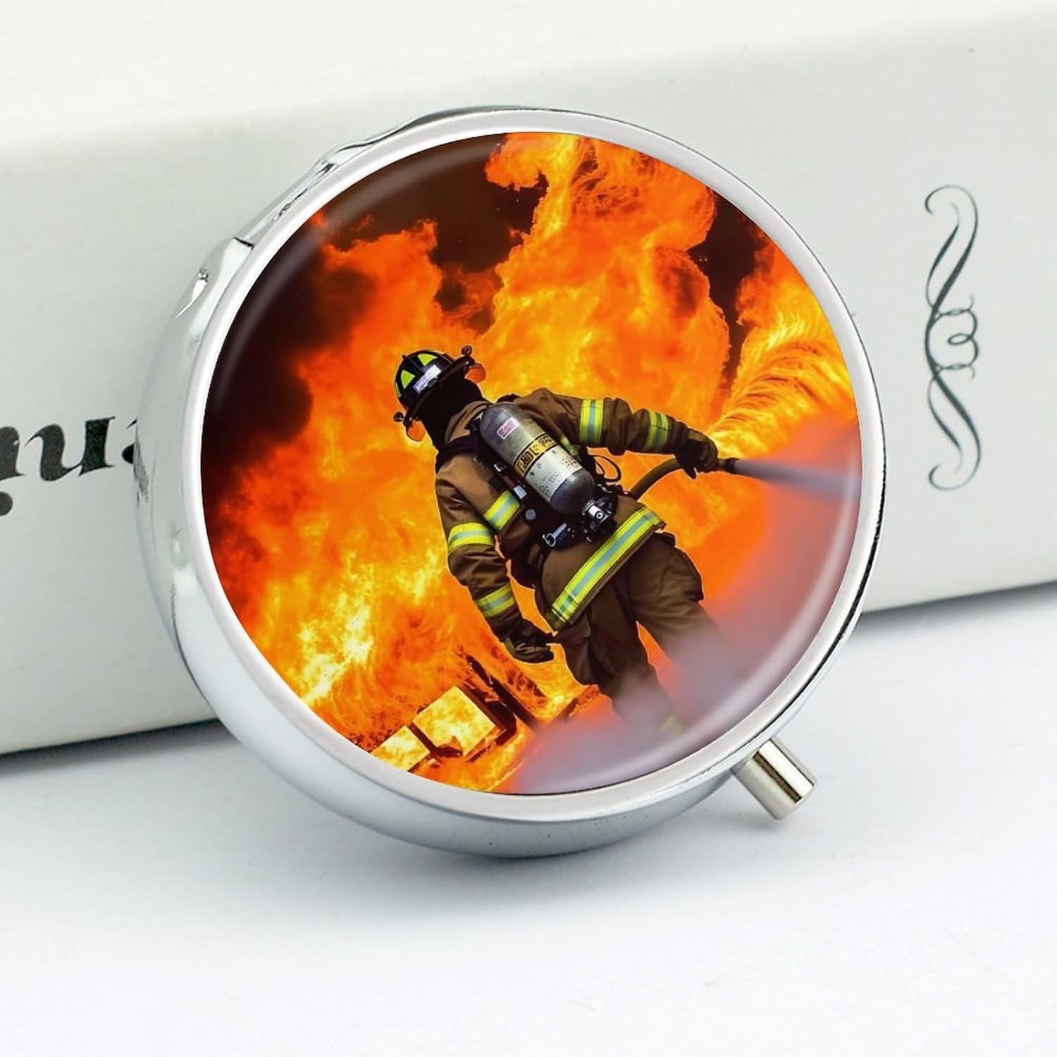 Round Silver Pill Box Small Pill Case for Purse and Pocket 3 Compartment image 4